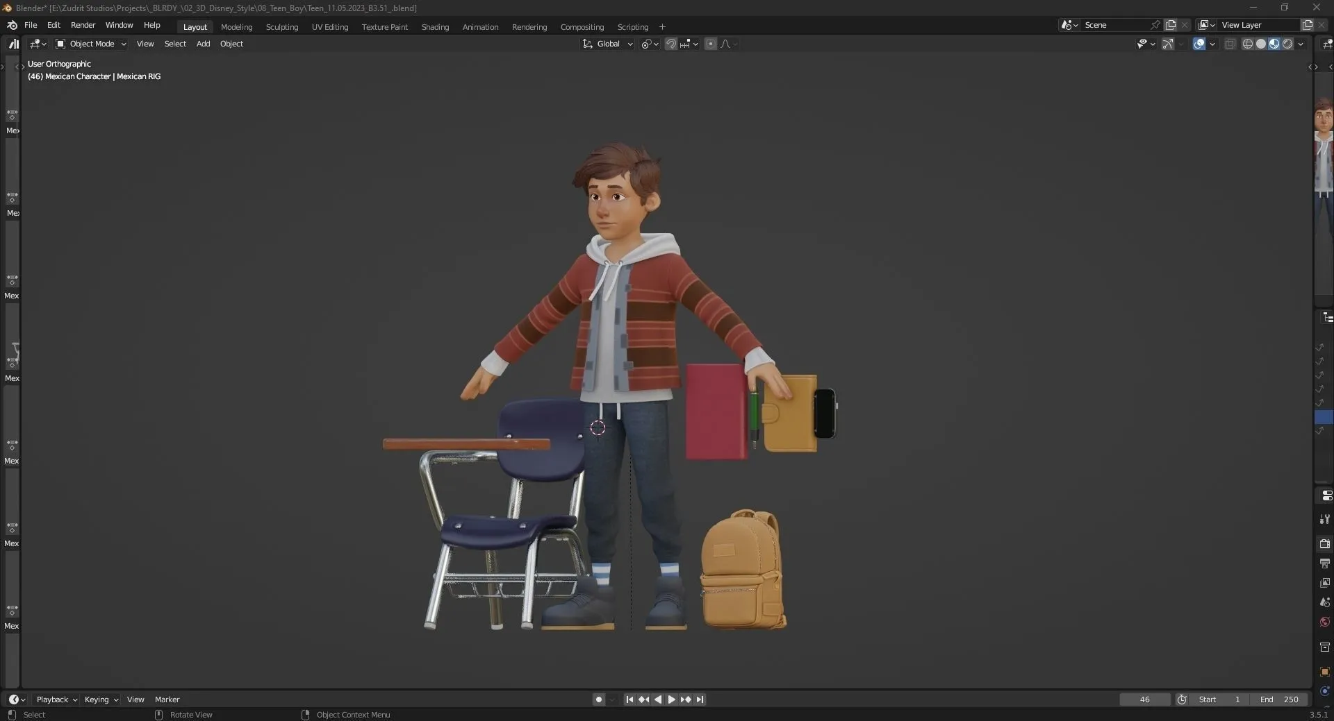 Cartoon Boy Teen - Rigged 3D Character in Blender with advanced face and body rigging system